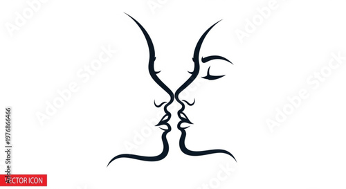 Abstract line art kissing faces silhouette