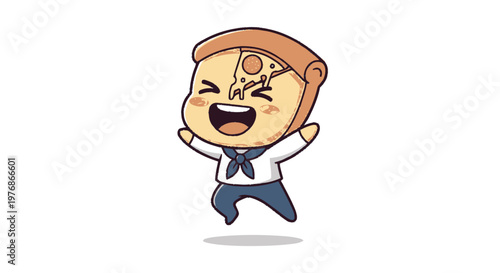Joyful Pizza Slice Character with a Big Smile and Jump.