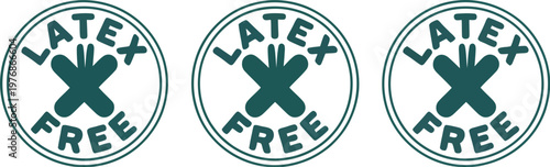 Three green Latex Free stamps on a white background