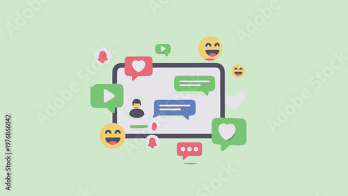 Digital Tablet Displaying Social Media Icons and Messaging Bubbles.