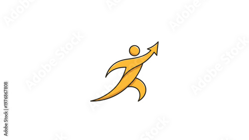 Dynamic Golden Figure Ascending with Arrow Symbolizing Growth and Success.