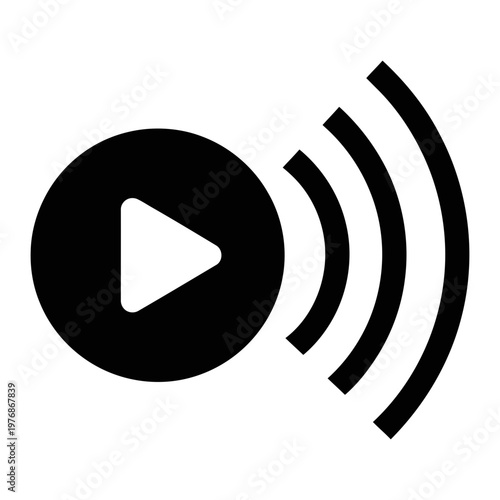 Live Broadcast Icon Play Button with Signal Waves for Streaming, Broadcasting, and Online Video Content Creation Services