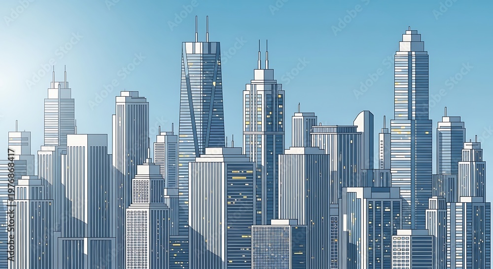 Fototapeta premium Modern city skyline against clear blue sky architectural structures