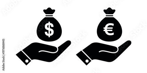 Dollar and euro money bags in hands vector illustration finance concept currency wealth savings investment design