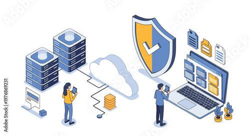 Cloud database management and data synchronization between local servers and remote storage devices for business networks.