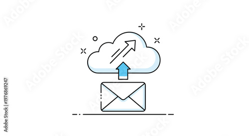 Email data backup and message synchronization to cloud storage depicted in a simple flat vector illustration for tech concepts.
