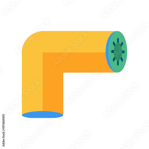 Industrial elbow pipe illustration with yellow and orange tones showing plumbing tube element for construction projects and engineering design isolated on white vector file for technical graphics.