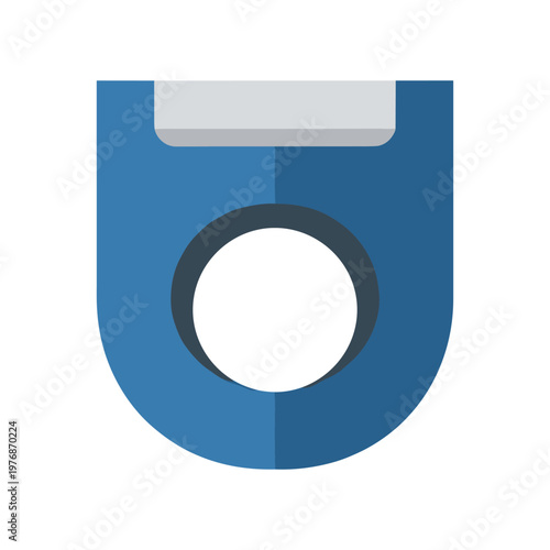 Stylized flat illustration of blue toilet seat with gray lid and white circle cutout against a white background.