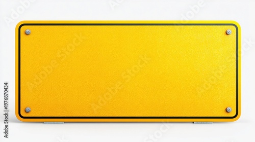 Blank yellow rectangular sign with black border and silver screws, ready for custom text