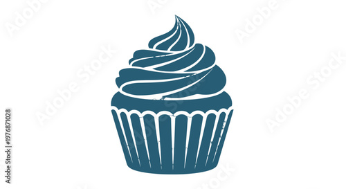 Blue Cupcake with Swirled Frosting Illustration.