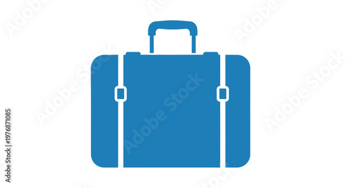 Blue Suitcase Icon with Handle and Buckles.