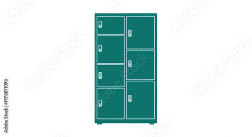 Green Metal Locker with Multiple Compartments.