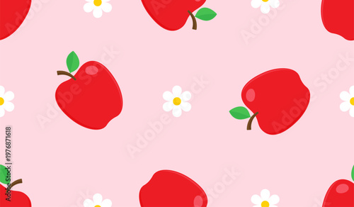 Cartoon red apple seamless pattern 

