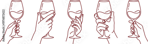 Vector illustration of various hands holding wine glasses in different ways