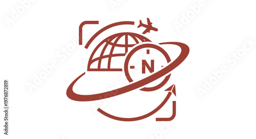 Travel and Navigation Icon Featuring Globe, Compass, and Airplane.