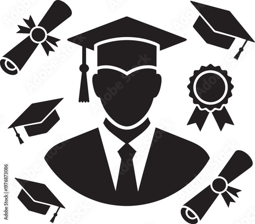 Wallpaper Mural Graduation icons set with graduate silhouette and academic symbols Torontodigital.ca