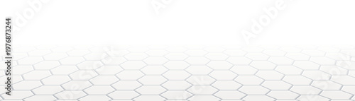 Perspective view of hexagon tile floor. Abstract background of sidewalk with gradient. Stone pavement, hexagon ceramic tile in perspective view, vector illustration