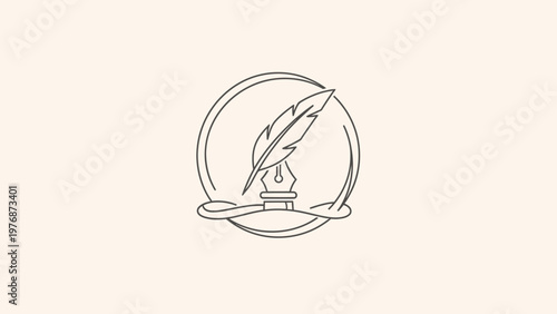 Elegant Pen and Feather Logo Design on Creamy Background.