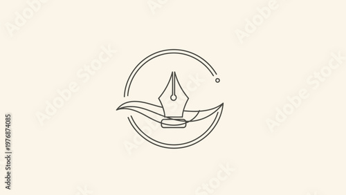Elegant Pen Nib Logo Design in a Simple Circular Frame.
