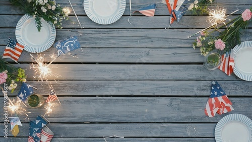 Patriotic table border with festive decorations