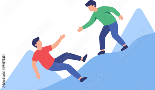 Man falls off mountain while another man tries to help him on slope