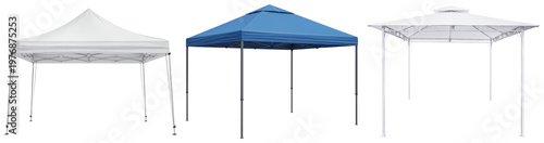 Fotografía A versatile selection of three outdoor pop-up canopies and gazebos in white and blue