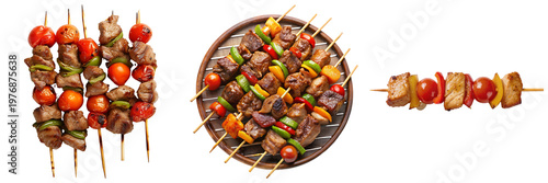 фотографія Assortment of grilled meat and vegetable skewers, perfect for barbecue and summer gatherings