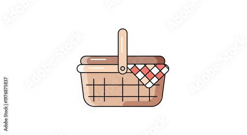 Wicker picnic basket with red checkered cloth illustration