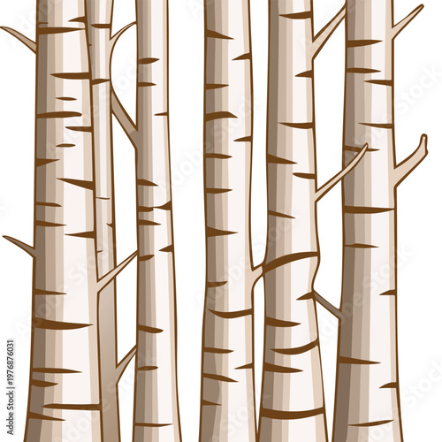 Stylized trees illustration white barked birches against a clean backdrop