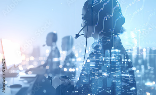 AI Agent AI Phone Operator: Future Technology and Customer Service Concept, Digital Support Material	