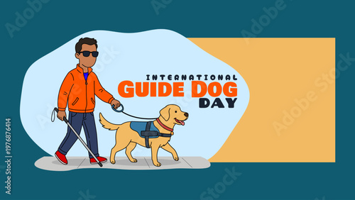 A charming illustration of a blind man with his loyal golden retriever to commemorate International Guide Dog Day on April.