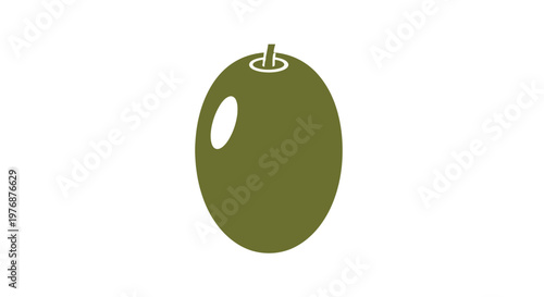 Green Olive with Stem and Pits.