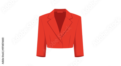 Cropped Red Blazer with Lapels and Sleeves.