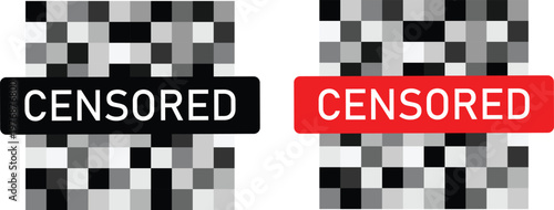 Censored Pixel Mosaic Background with Black and Red Label Banner Illustration