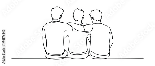 Three people sitting together on a bench in a park