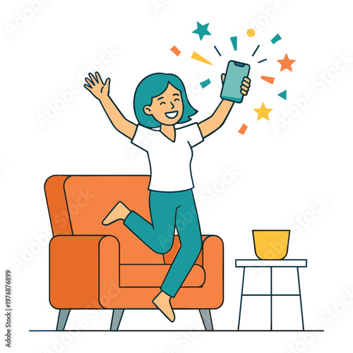 Illustration of People Receiving Good News Online