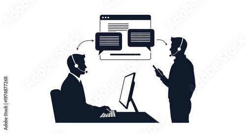 Customer support representative assisting client with computer and headset