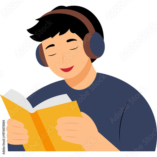 Relaxed Person Listening to Music with Headphones Illustration
