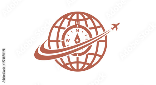 Travel and Tourism Logo Featuring Globe, Compass, and Airplane.