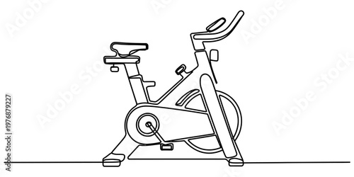 A simple black and white line drawing of a stationary exercise bike used for indoor fitness work