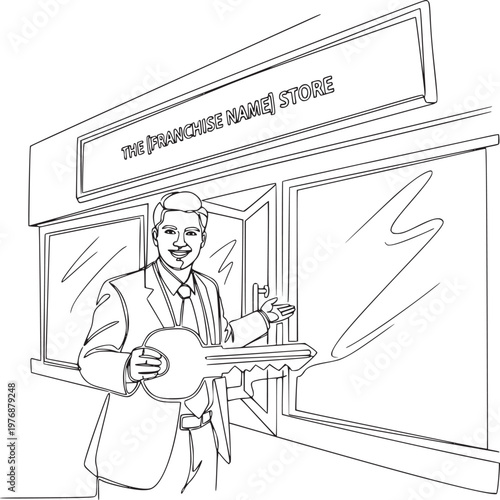 Smiling butcher in apron holding meat tray at old-fashioned specialty shop front