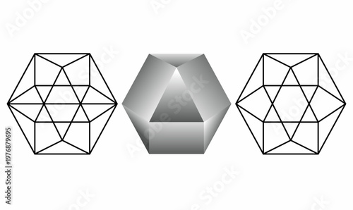 cuboctahedron, rectified cube, or rectified octahedron. vector outline and silhouette
