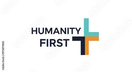 Humanity first logo with colorful cross symbol on white background