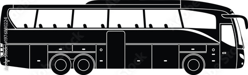 Tourist coach bus silhouette illustration, passenger transport vehicle vector design, modern travel bus icon isolated on white background for tourism, public transportation, and travel concepts