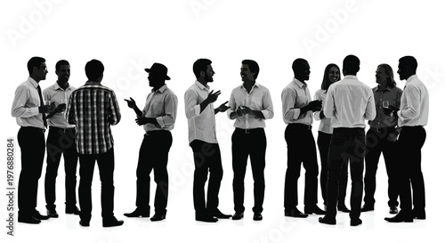Business professionals standing together and communicating effectively in a group setting