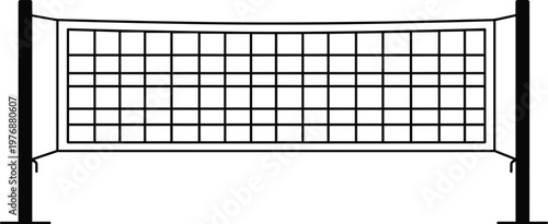 Volleyball net illustration, sports equipment vector design, court net symbol isolated on white background, minimal black outline for game, training, competition, and recreational activities