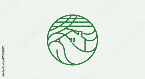 Cuadro en lienzo A minimalist green line drawing of a bird on a branch inside a circle