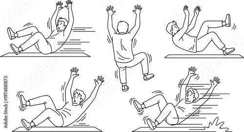 Person Losing Balance and Falling, Animated Motion of Loss of Control, Action Lines for Humorous and Dynamic Fall Illustration