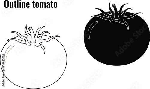 Outline Tomato Vector Illustration with Black and White Design, Simple Tomato Shape for Food, Farming, and Agriculture Graphics