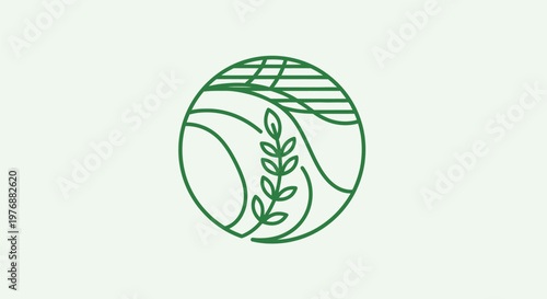 Green leafy plant growing on earth with lines on a circular background